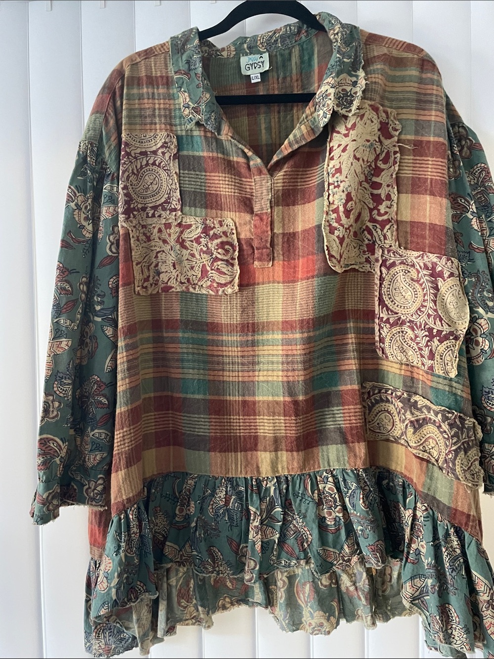 Multicolor Plaid & Paisley Jaded Gypsy Woman’s' Tunic Top L/XL